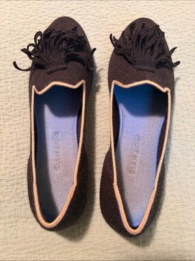 Rothy's wool Black Knit Fringe Trim Flats with Cream Trim in size 10.5